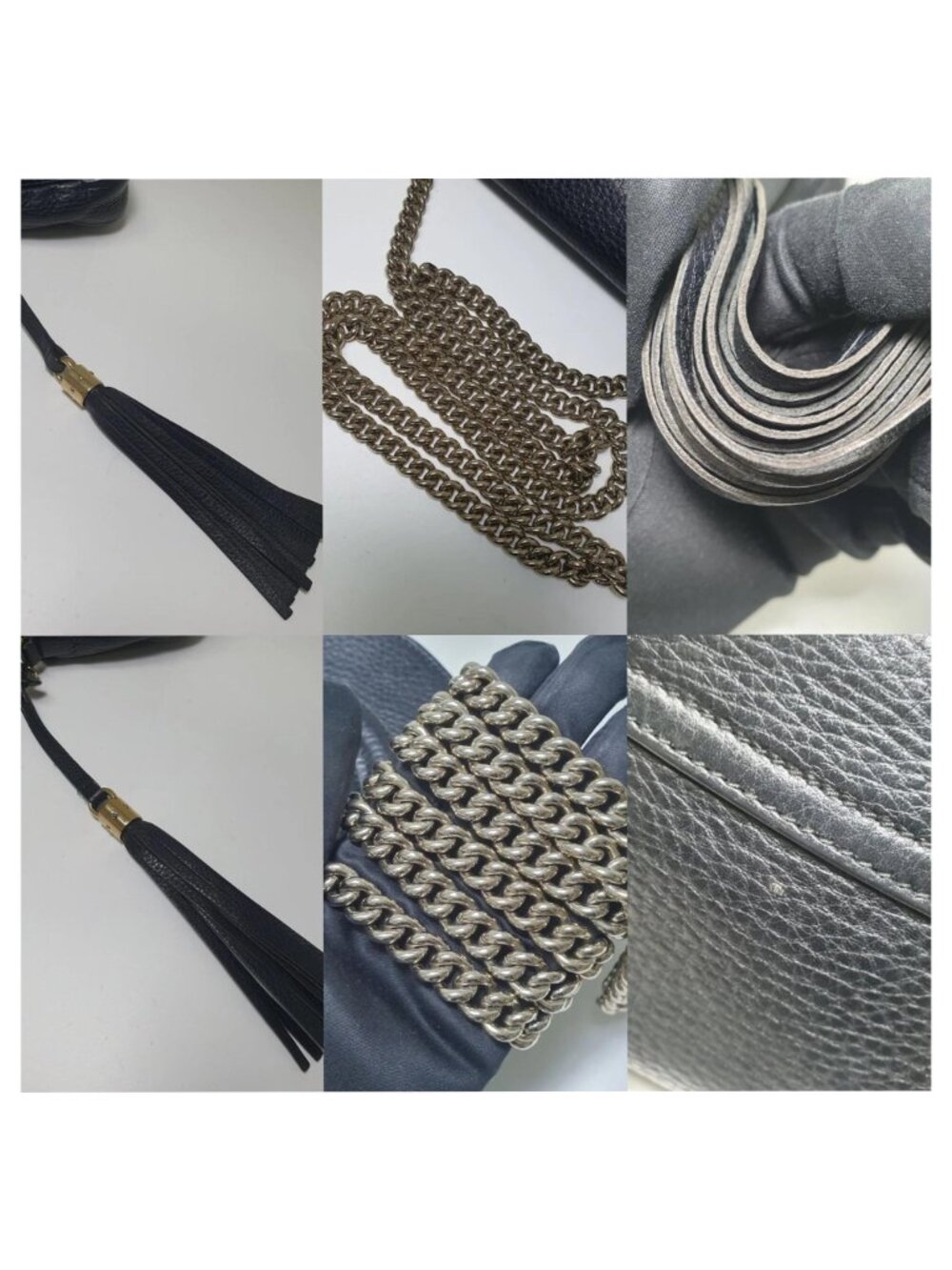 Authentic Gucci Soho Black Leather Chain Crossbody Bag GG Logo Small Designer - Picture 9 of 11